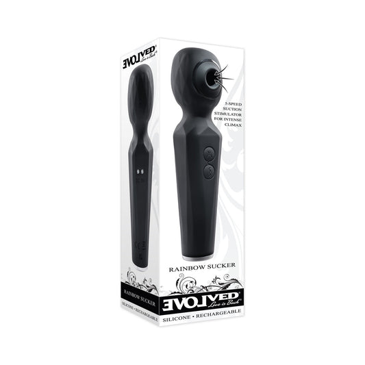 Evolved Rainbow Sucker Light-Up Rechargeable Dual-Function Silicone Suction Wand Vibrator Black - product photo