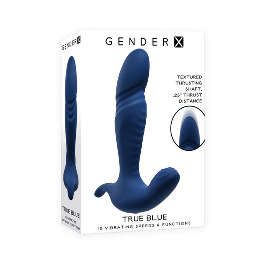 Gender X True Blue Rechargeable Thrusting Silicone Vibrator Blue - product photo