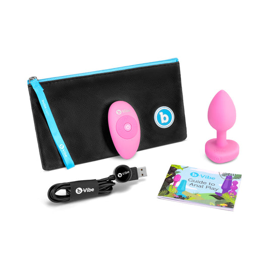 b-Vibe Vibrating Heart Anal Plug with Heart-Shaped Jewel Base Small/Medium Pink - product photo