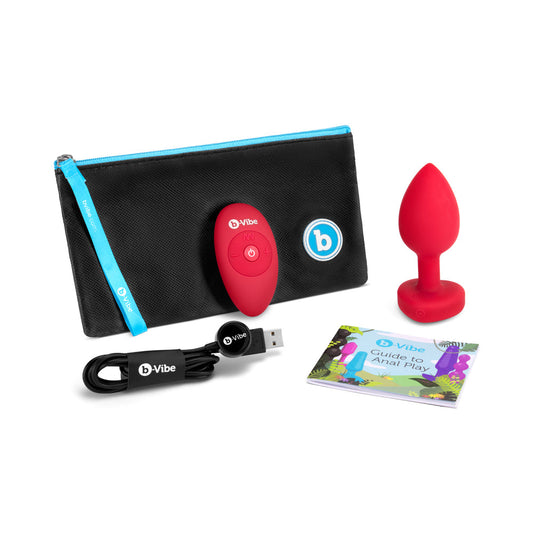 b-Vibe Vibrating Heart Anal Plug with Heart-Shaped Jewel Base Medium/Large Red - product photo