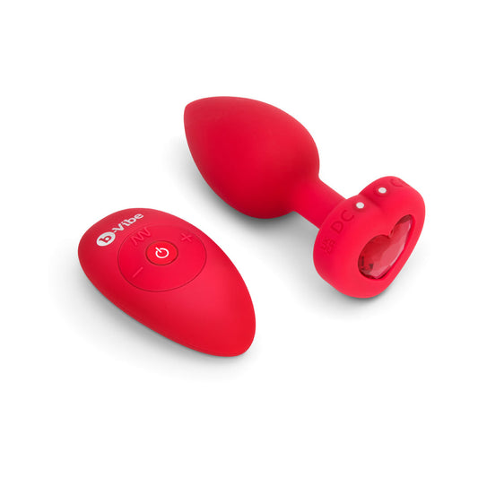 b-Vibe Vibrating Heart Anal Plug with Heart-Shaped Jewel Base Medium/Large Red - product photo 2