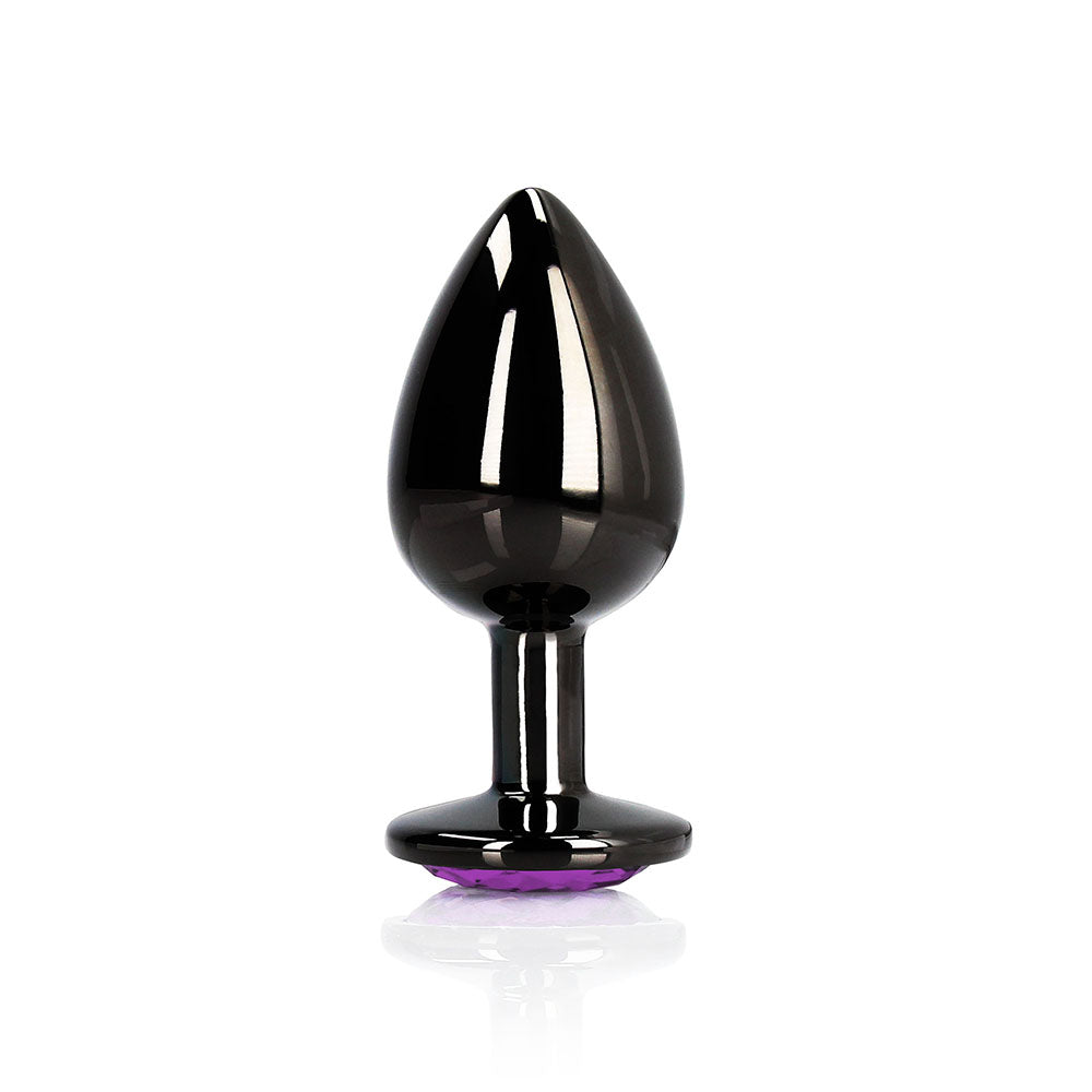 Ouch! Heart Gem Butt Plug Medium Gunmetal/Amethyst