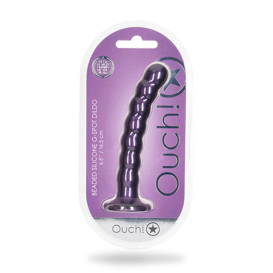 Ouch! Beaded Silicone 6.5 in. G-Spot Dildo Metallic Purple - product photo
