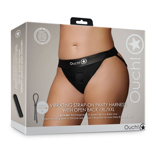 Ouch! Vibrating Strap-on Panty Harness with Open Back Black XL/2XL - product photo