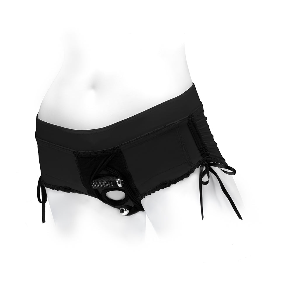SpareParts Sasha Cinch Booty Short Harness Black Size 3XL
