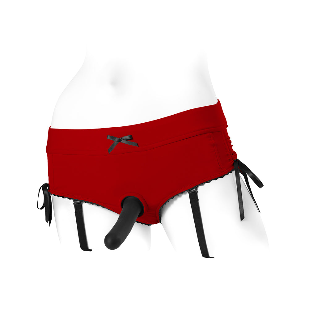 SpareParts Sasha Cinch Booty Short Harness Red/Black Size M