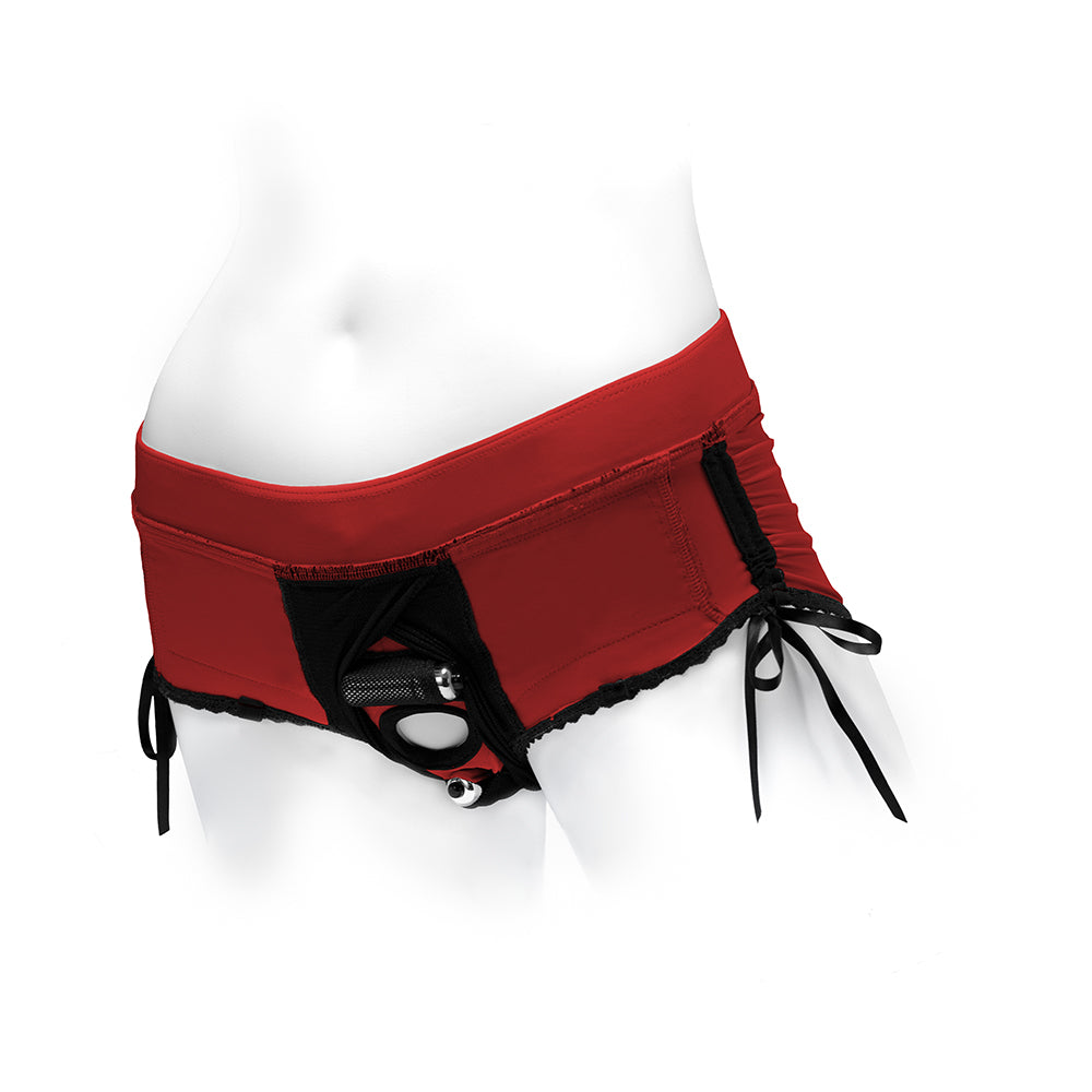SpareParts Sasha Cinch Booty Short Harness Red/Black Size L