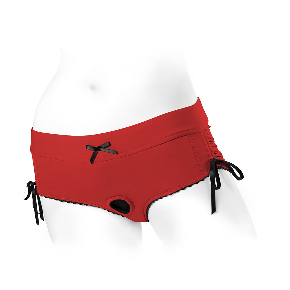 SpareParts Sasha Cinch Booty Short Harness Red/Black Size 3XL