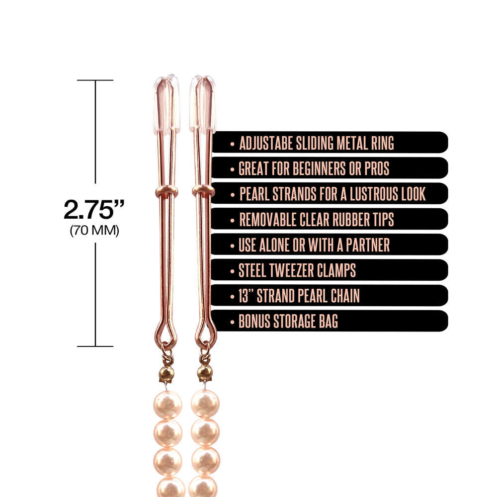 Nixie Pearl Drop Beaded Tweezer Nipple Clamps Rose Gold