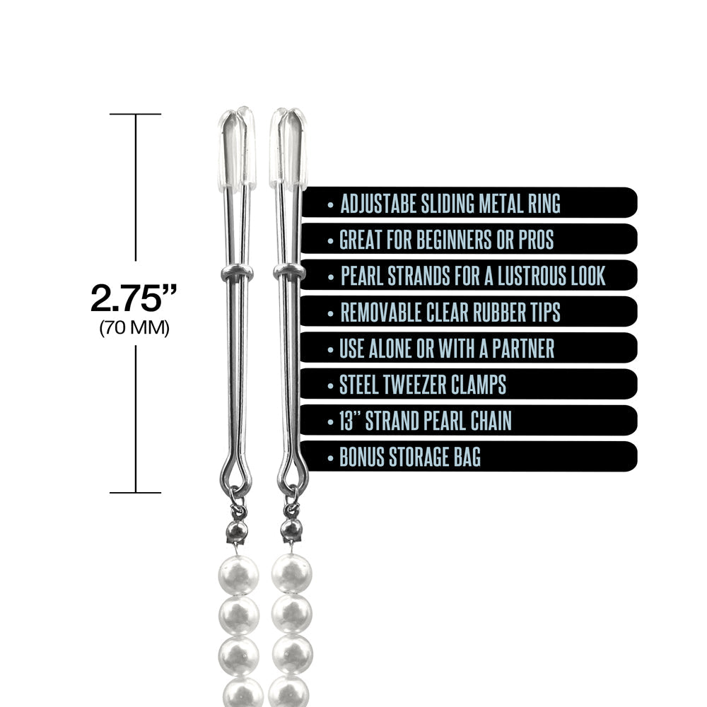 Nixie Pearl Drop Beaded Tweezer Nipple Clamps Silver