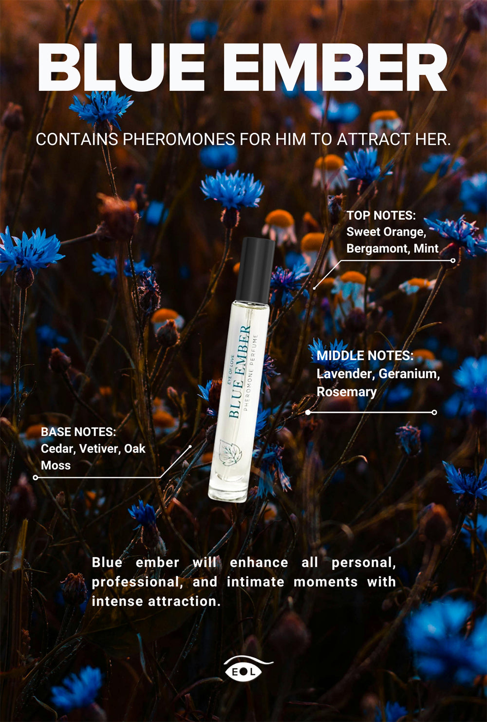 Eye of Love Bloom Attract Her Pheromone Parfum Blue Ember 0.34 oz.