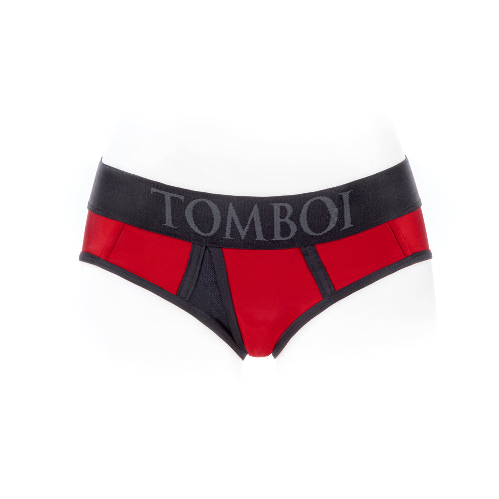 SpareParts Tomboi Cover Brief Style Underwear Harness Nylon Red/Black XXS