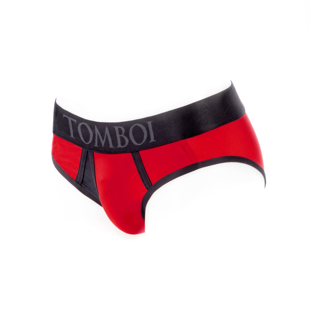 SpareParts Tomboi Cover Brief Style Underwear Harness Nylon Red/Black XXS