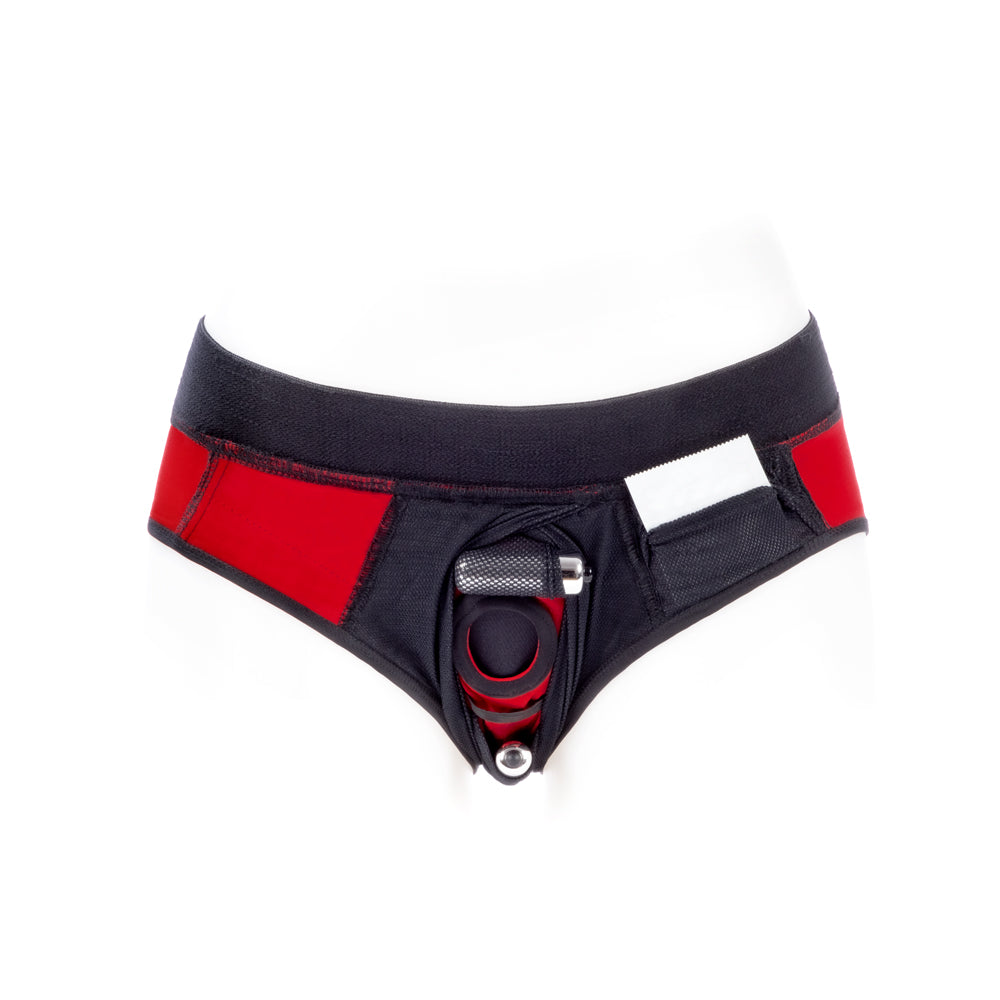 SpareParts Tomboi Cover Brief Style Underwear Harness Nylon Red/Black S