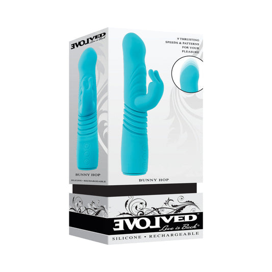 Evolved Bunny Hop Rechargeable Silicone Thrusting Rabbit Vibrator Teal - product photo