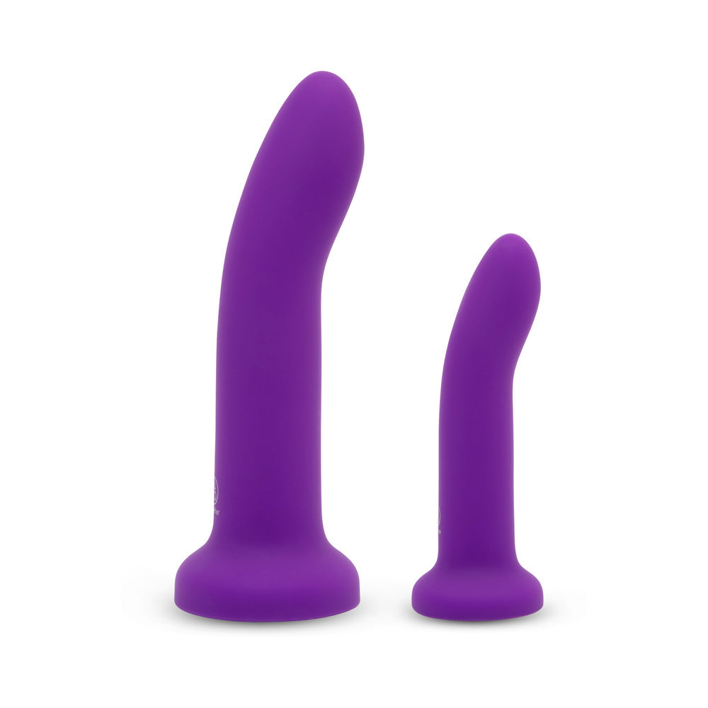 Together Duo Silicone 2-Piece 5.5 in. & 7.75 in. Dildo and Harness Set Purple