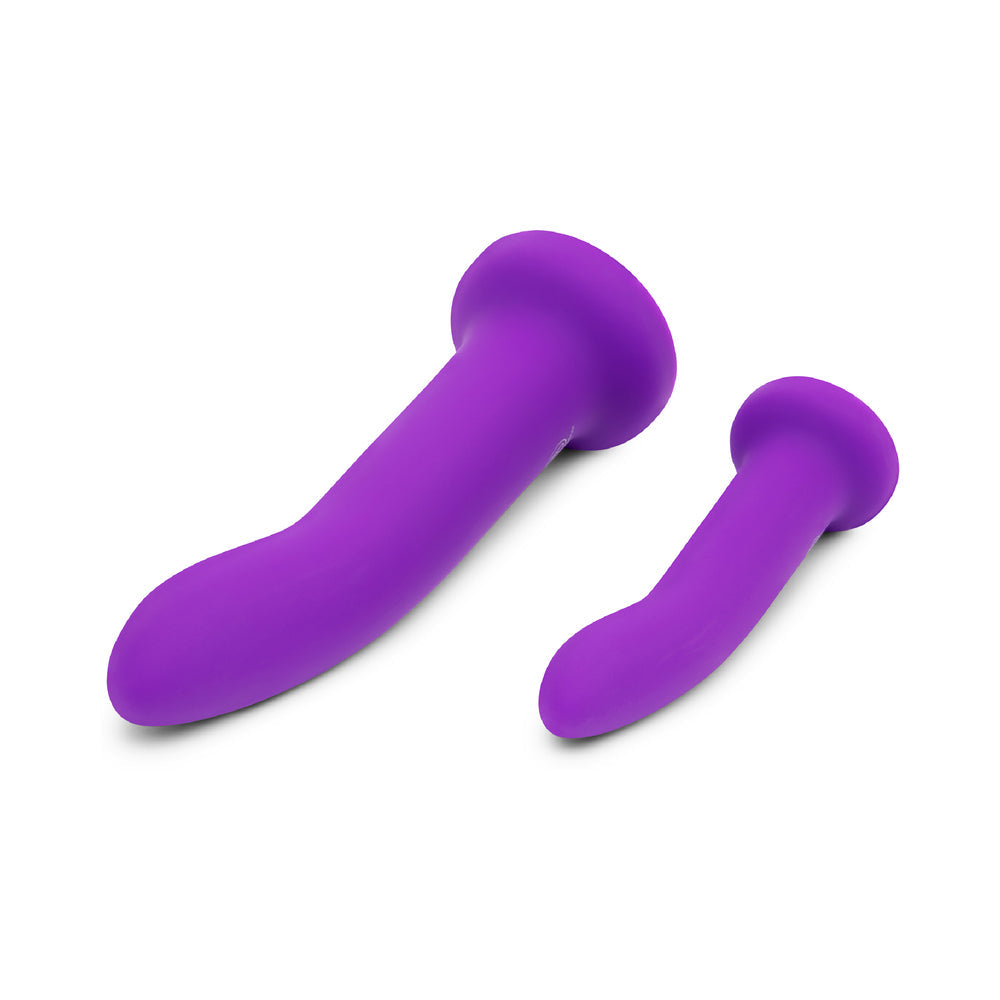Together Duo Silicone 2-Piece 5.5 in. & 7.75 in. Dildo and Harness Set Purple