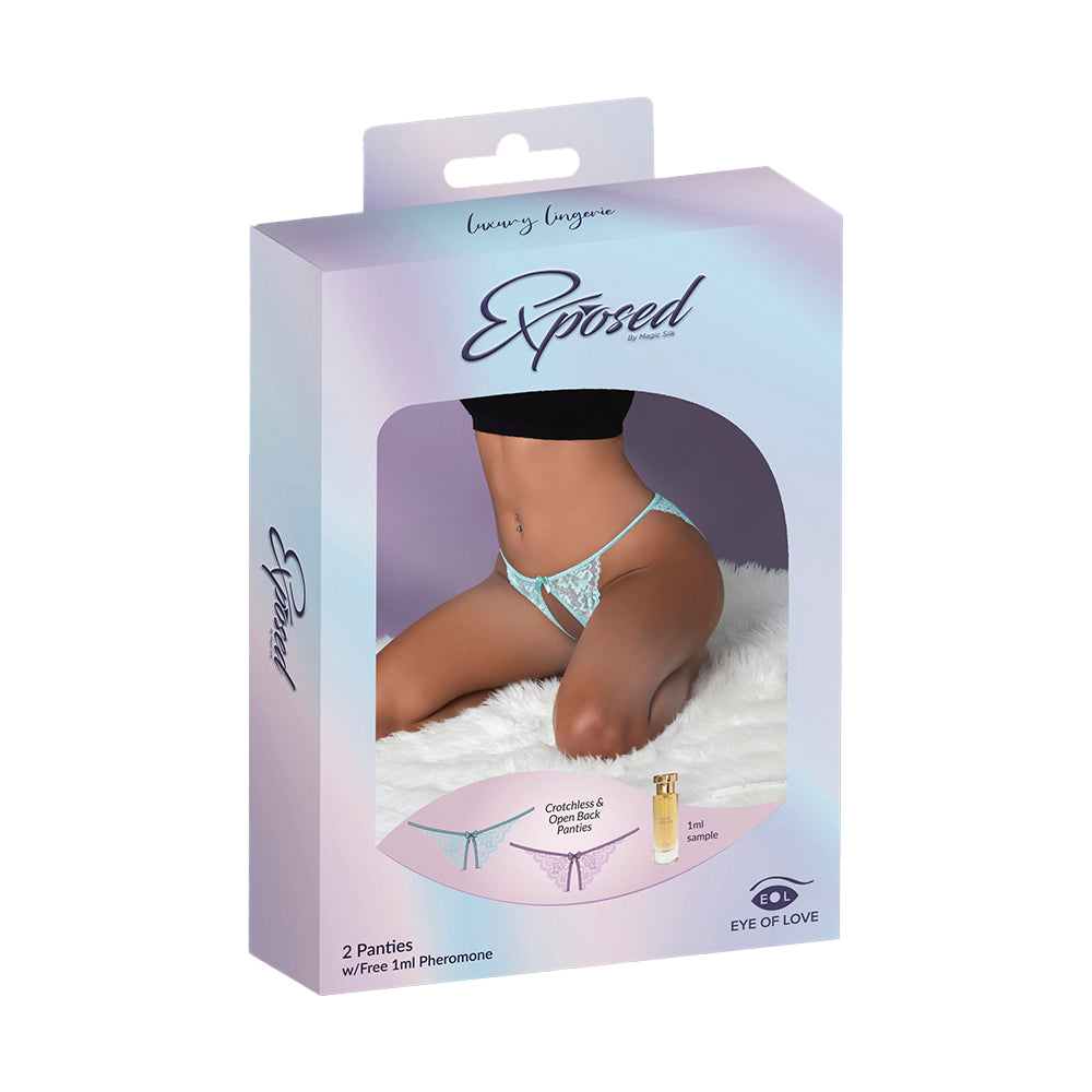 Magic Silk Pheromone Panties Crotchless & Open Back Panty 2-Pack Lilac/Aqua L/XL