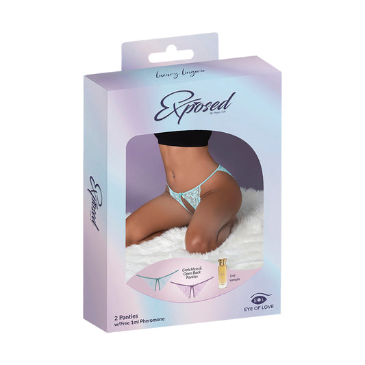 Magic Silk Pheromone Panties Crotchless & Open Back Panty 2-Pack Lilac/Aqua L/XL