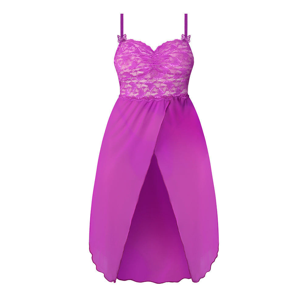 Magic Silk Butterfly Fantasies Gown & Thong Set Neon Purple S/M