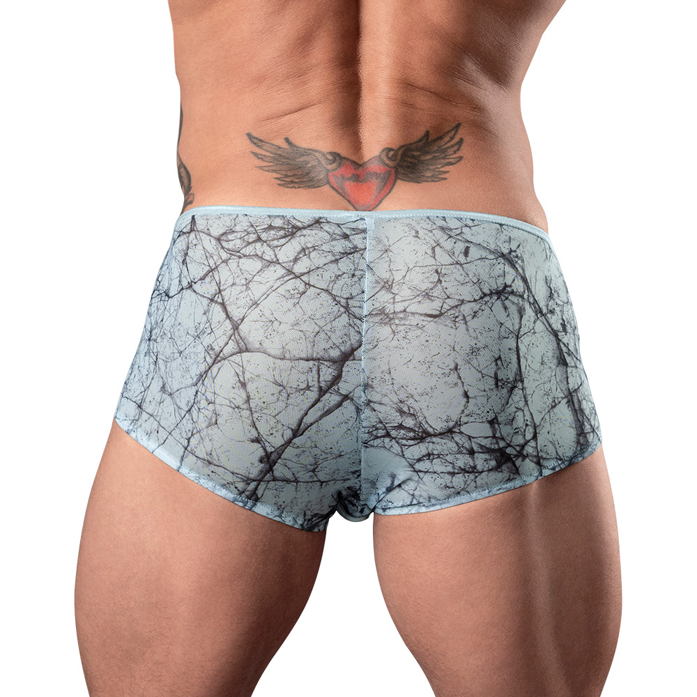Male Power Marble Mesh Micro Mini Short Silver Blue L