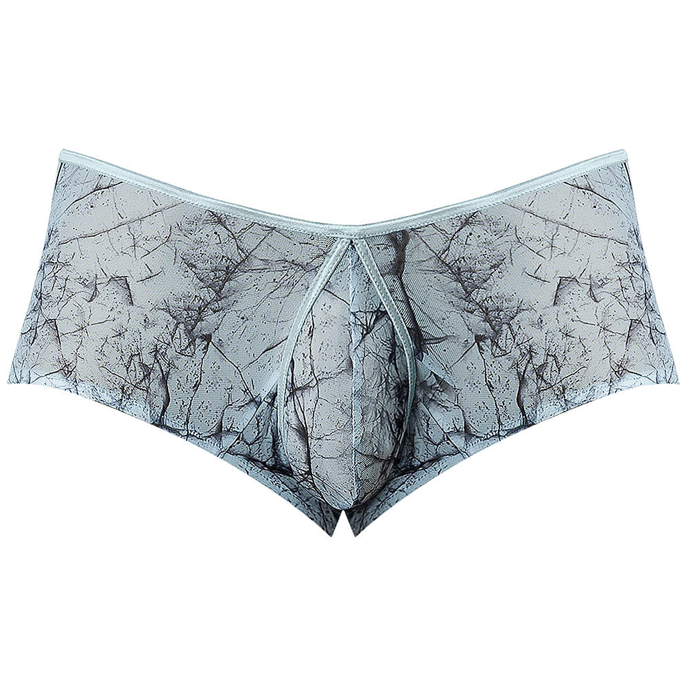 Male Power Marble Mesh Micro Mini Short Silver Blue XL