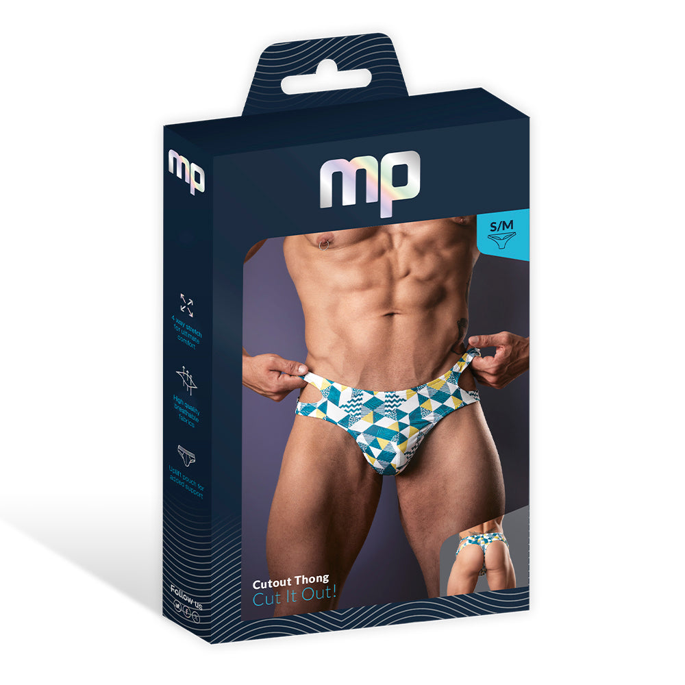 Male Power Cut It Out! Cutout Thong Blue/White L/XL