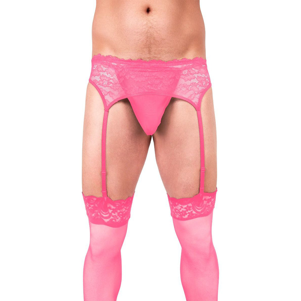 Prowler Lace Garter Set Pink L