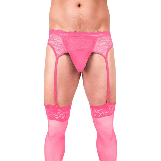 Prowler Lace Garter Set Pink L