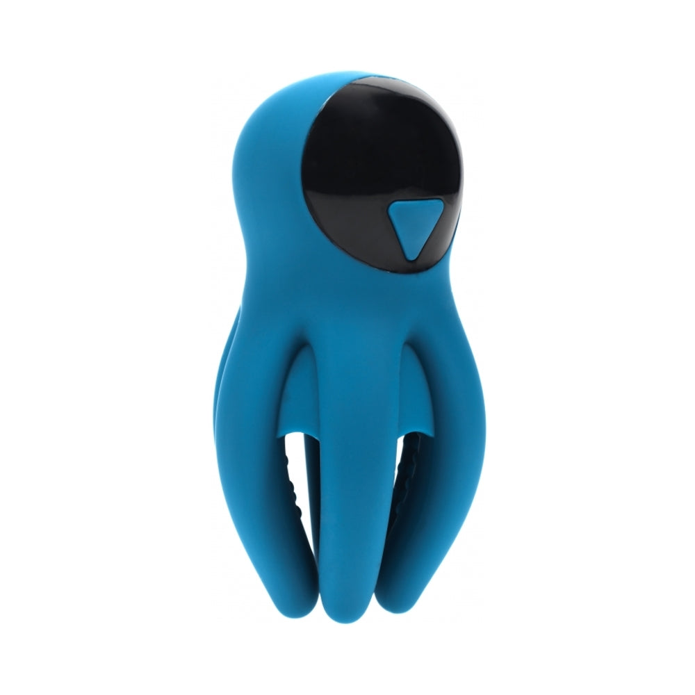 LEVELZ Digital Vibrating Silicone Penis Head Stimulator with Tentacles Teal