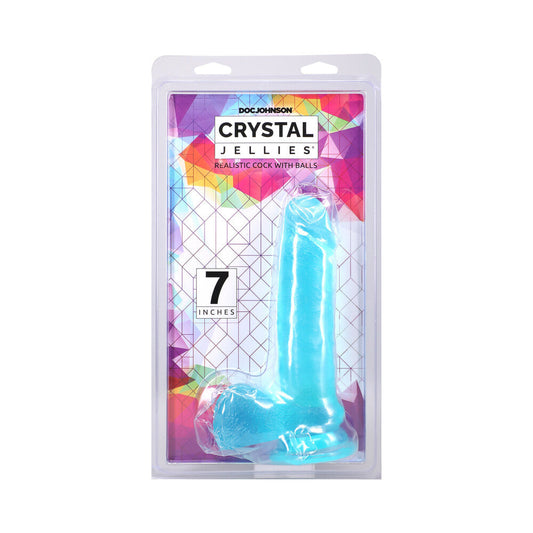 Crystal Jellies 7 in. Realistic Cock with Balls Teal - product photo