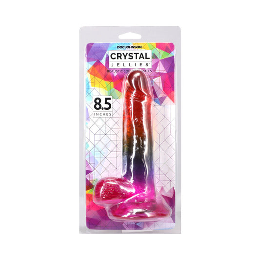 Crystal Jellies 8.5 in. Realistic Cock with Balls Rainbow - product photo