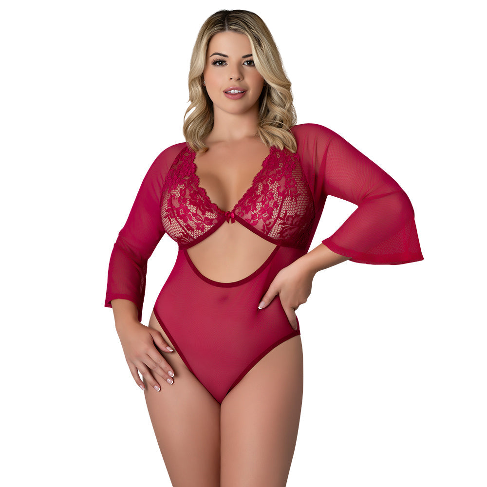 Magic Silk Black Cherry 3/4 Sleeve Playsuit Cherry Queen Size