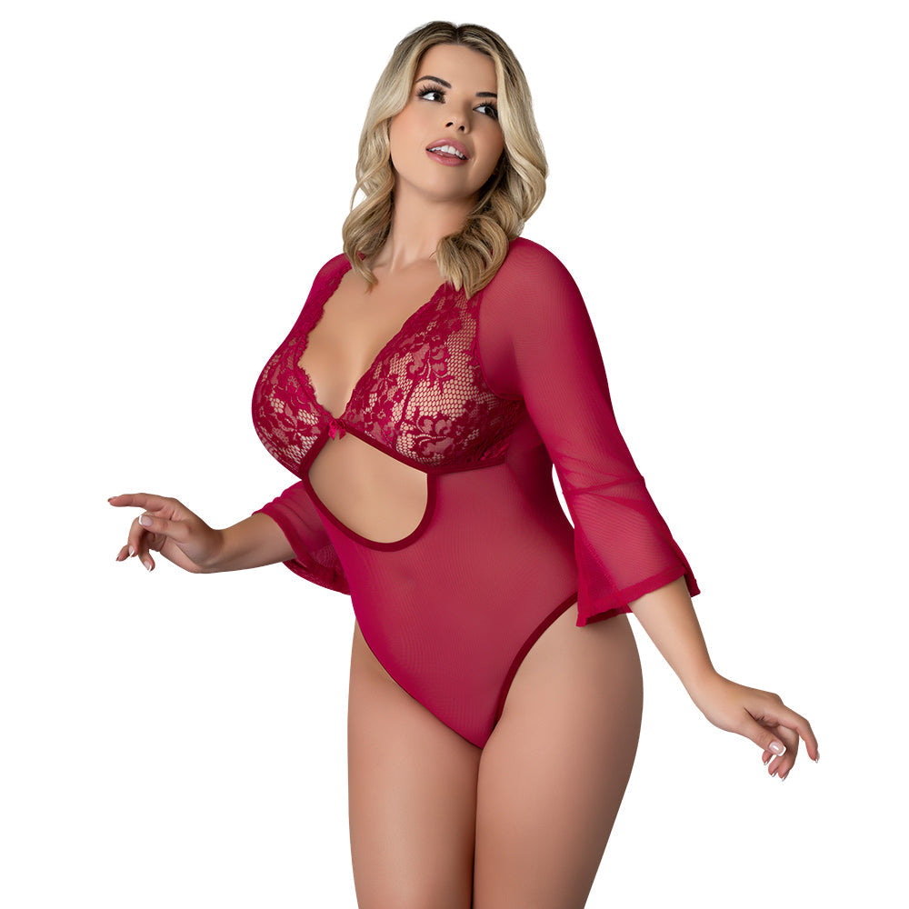 Magic Silk Black Cherry 3/4 Sleeve Playsuit Cherry Queen Size