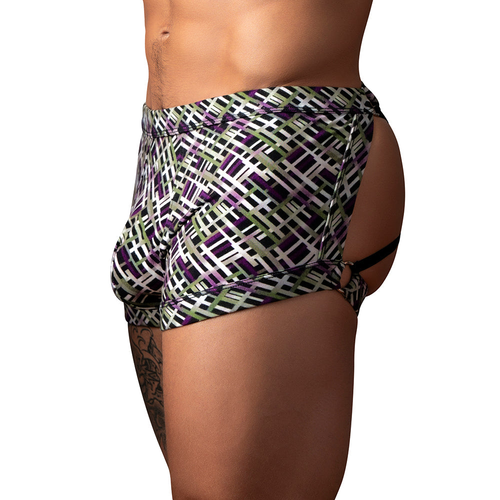 Male Power Gridlock''d Short with Strap Print M