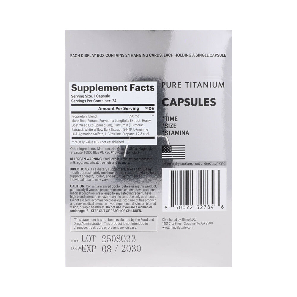 Rhino Pure Titanium Capsules 24-Pack Display