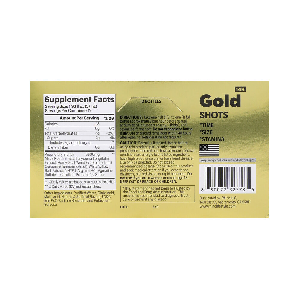 Rhino Gold 14K Liquid Shots 2 oz. Bottles 12-Pack Display