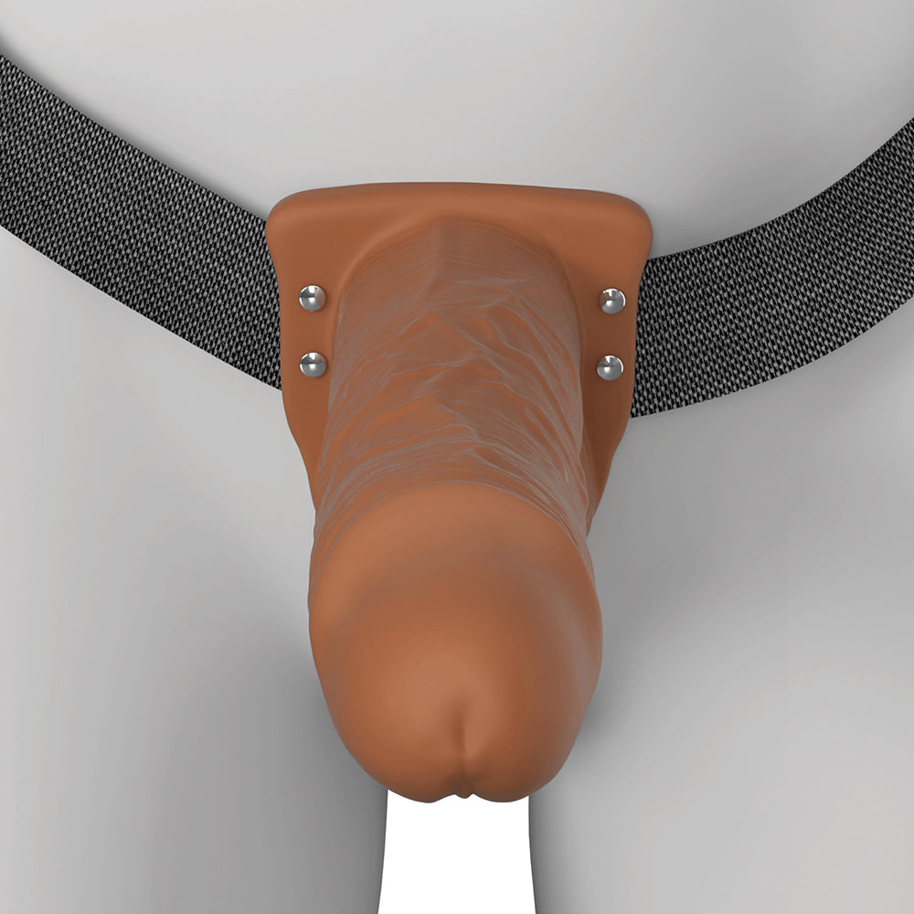 Fantasy X-Tensions Elite Vibrating Hollow Silicone Strap-On 8 in. Brown