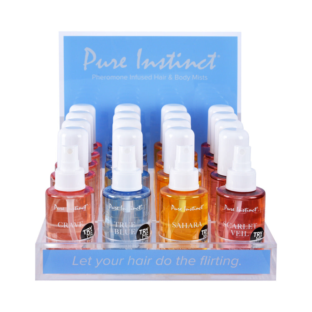 Pure Instinct Pheromone Hair & Body Mist 21-Piece Acrylic Display Bundle with Testers