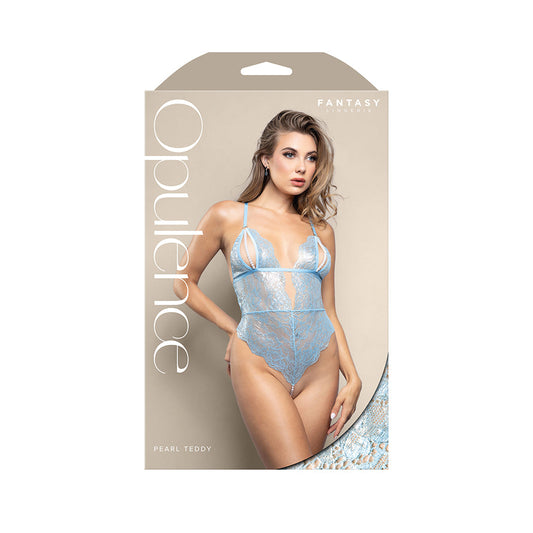 Fantasy Lingerie Opulence Split Pearl Cup Open-Back Teddy with Pearl String Crotch Light Blue M/L