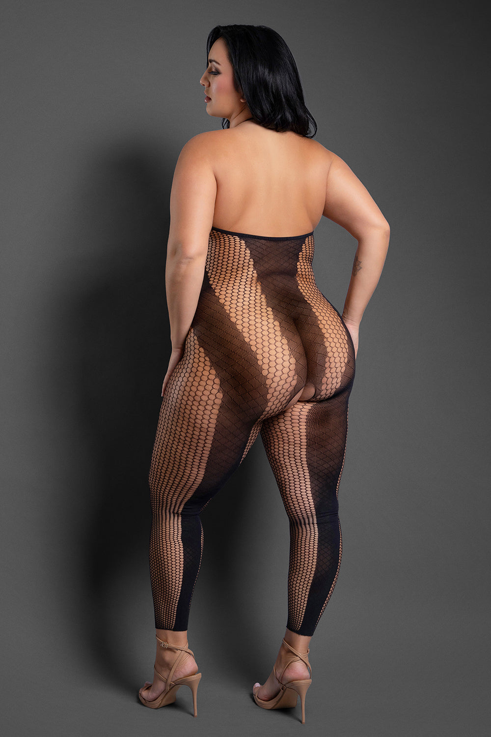 Fantasy Lingerie Sheer Make Your Move Footless Open-Crotch Halter Bodystocking Black Queen Size