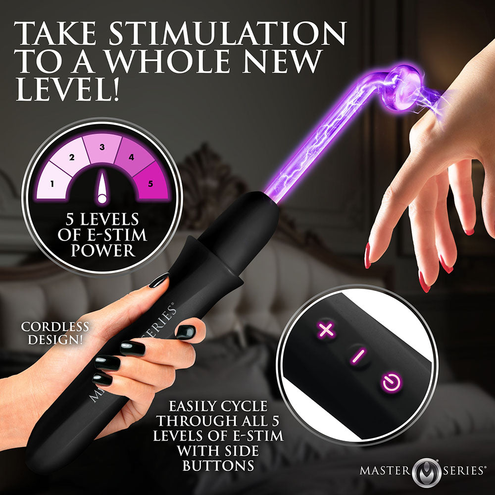 Master Series Elektrawand Rechargeable E-Stim Wand with Attachments Black
