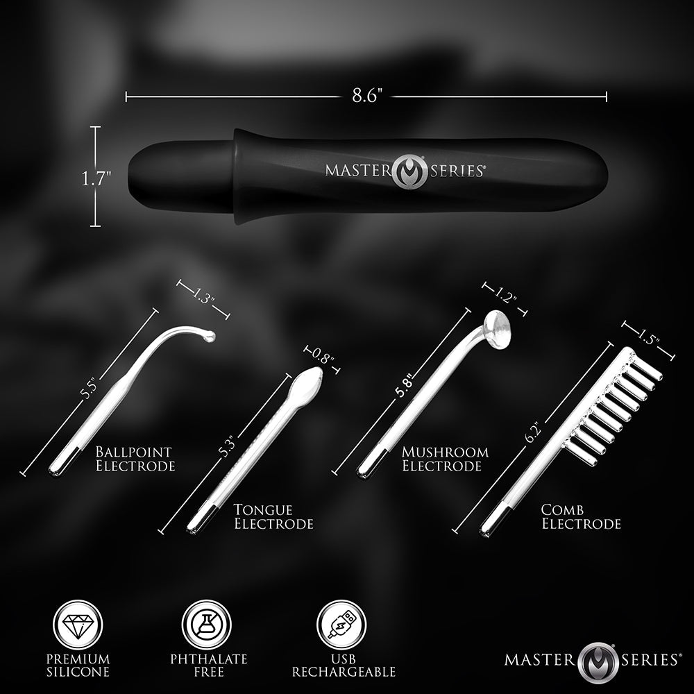 Master Series Elektrawand Rechargeable E-Stim Wand with Attachments Black