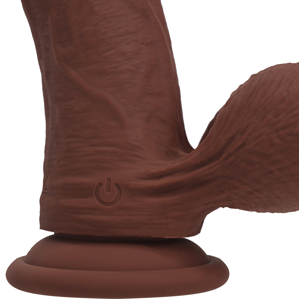 Realrock Realistic Dual Density Vibrating Silicone Dildo with Weighted Balls 6 in. Brown
