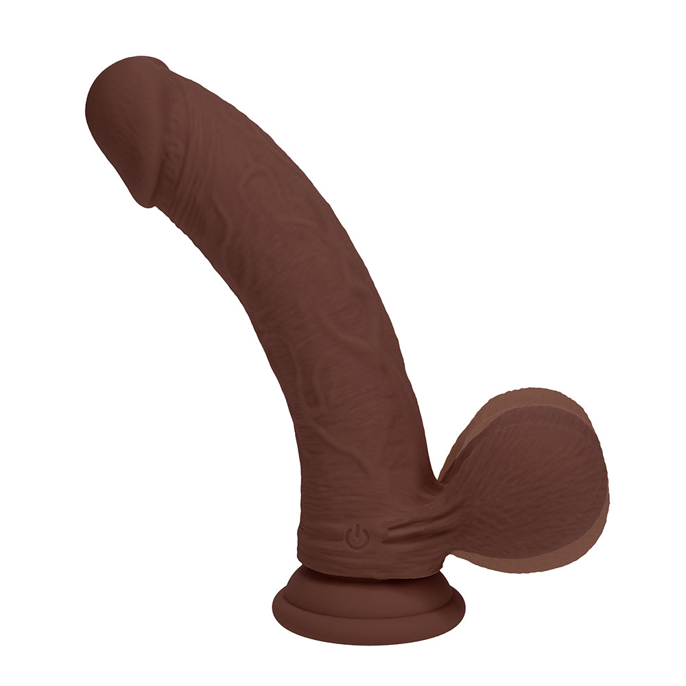 Realrock Realistic Dual Density Vibrating Silicone Dildo with Weighted Balls 7 in. Brown