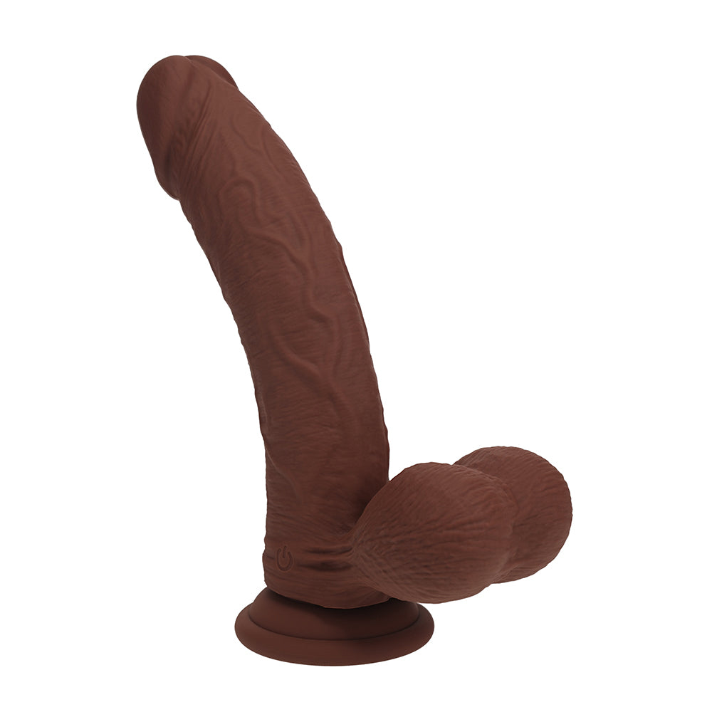 Realrock Realistic Dual Density Vibrating Silicone Dildo with Weighted Balls 7 in. Brown
