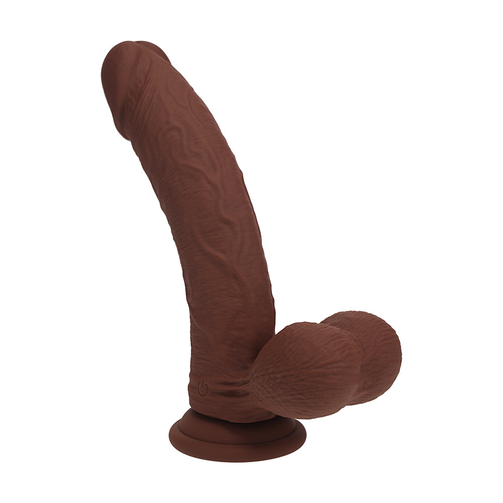 Realrock Realistic Dual Density Vibrating Silicone Dildo with Weighted Balls 8 in. Brown