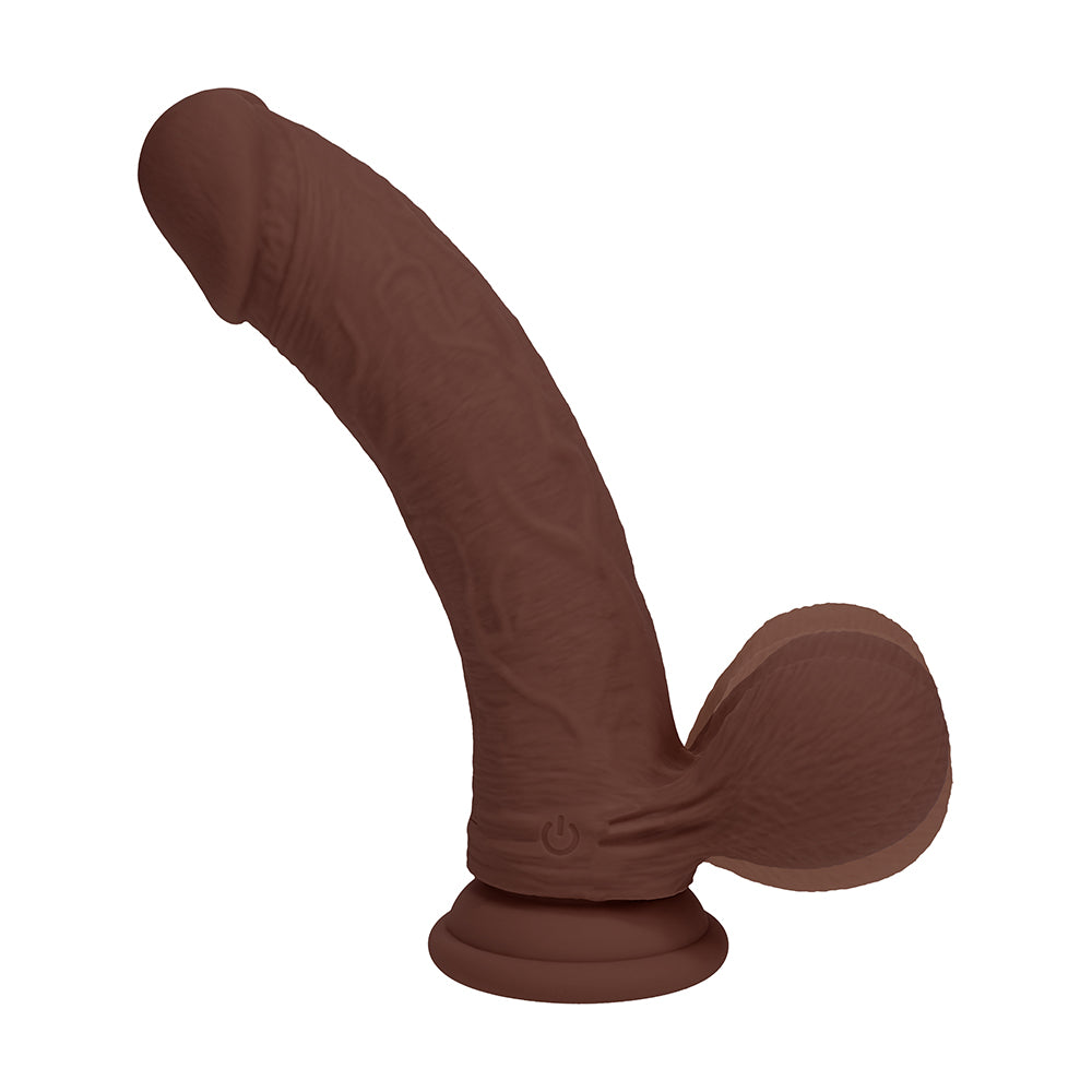 Realrock Realistic Dual Density Vibrating Silicone Dildo with Weighted Balls 8 in. Brown