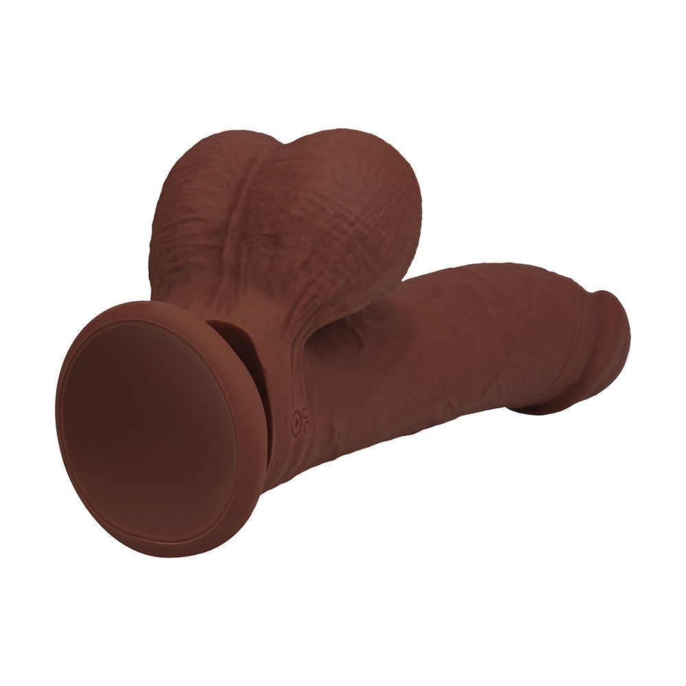 Realrock Realistic Dual Density Vibrating Silicone Dildo with Weighted Balls 8 in. Brown