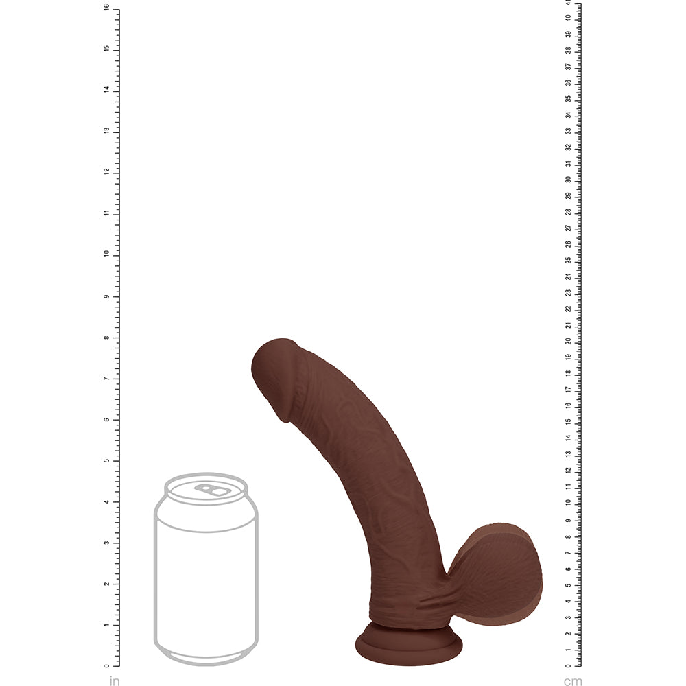 Realrock Realistic Dual Density Vibrating Silicone Dildo with Weighted Balls 8 in. Brown